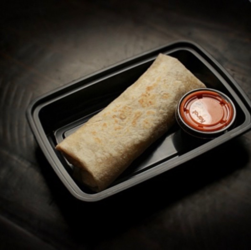 Carne Asada + Refried Burrito with a side of salsa